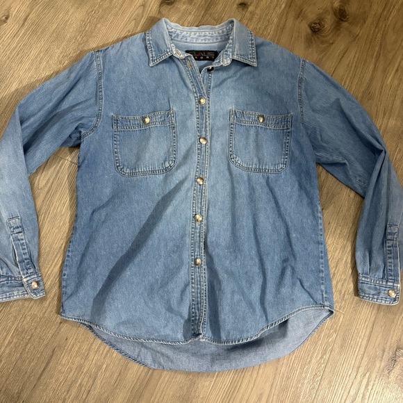 Vintage Chaus Sport Blue Denim Silver Button Down Long Sleeve Women’s M Pockets - Picture 6 of 11